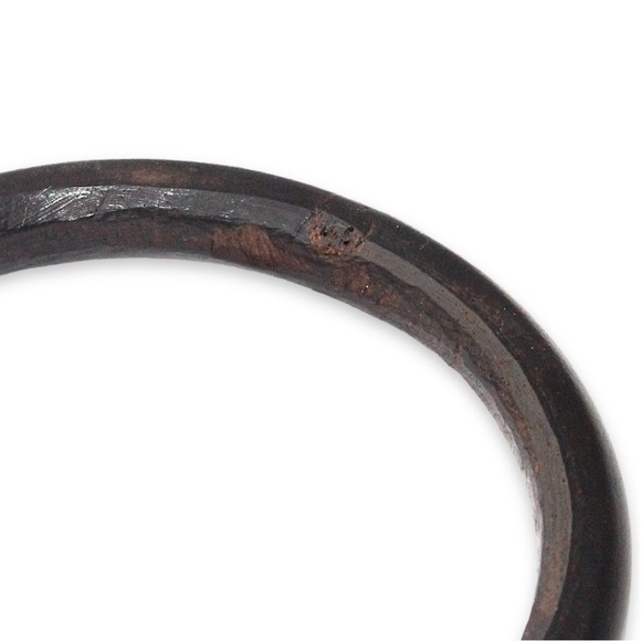 Vintage Wooden Bangle Bracelet Black / Dark Brown Wood Hand Carved - Picture 2 of 3
